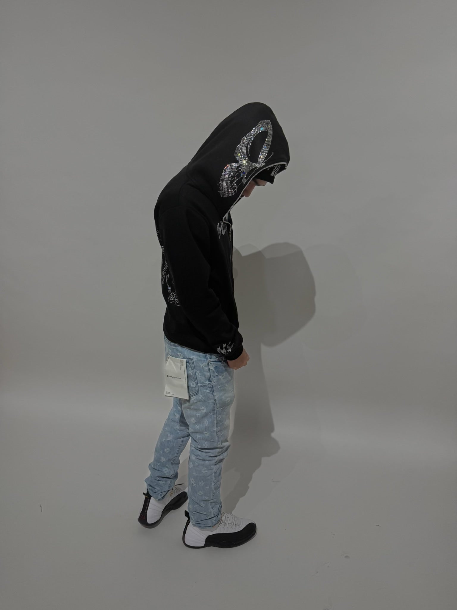 Black "NOLIMIT" Rhinestone Skeleton Butterfly Full-Zip