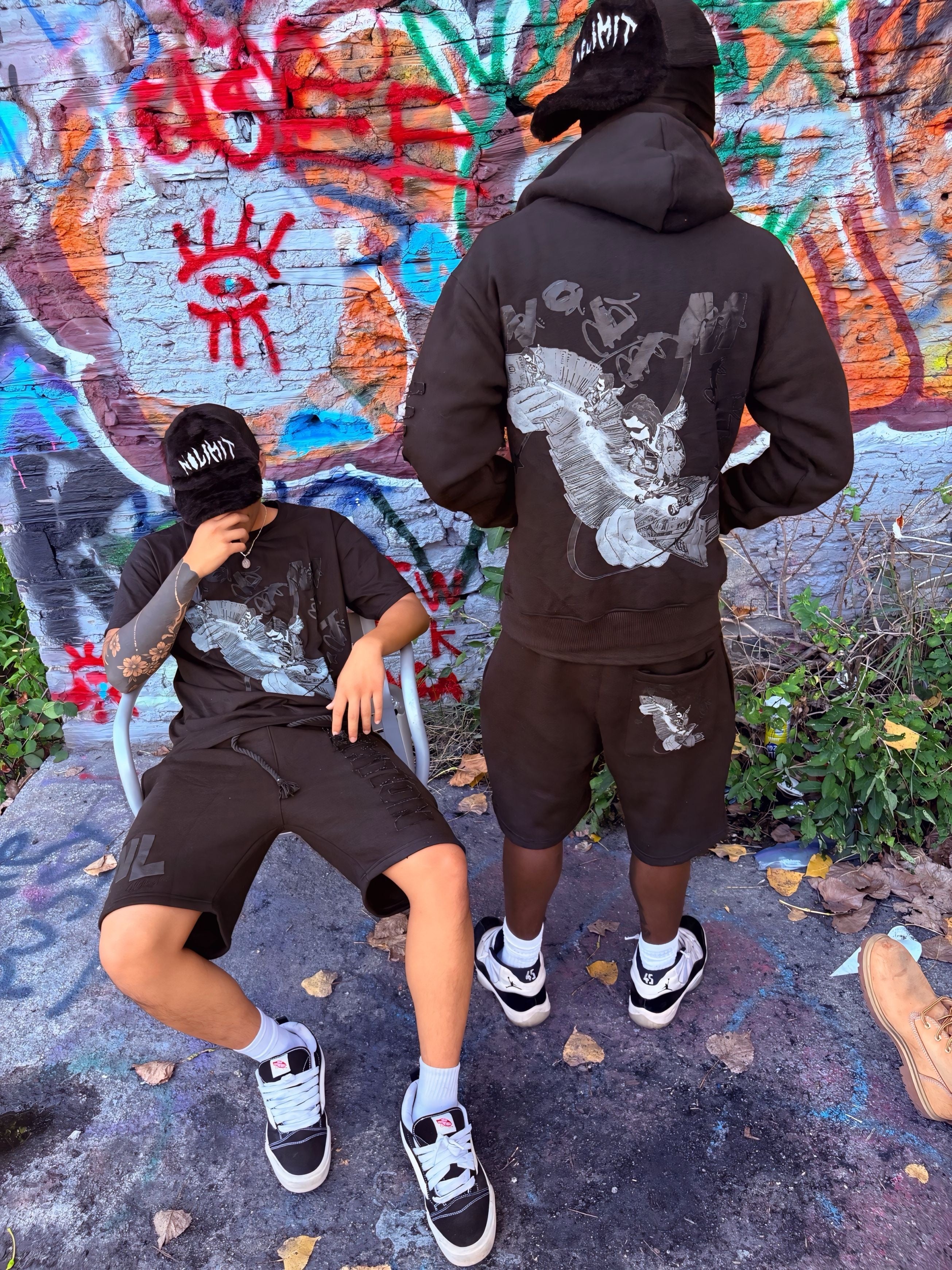 Black "NOLIMIT" Rope String Money Spread Shorts