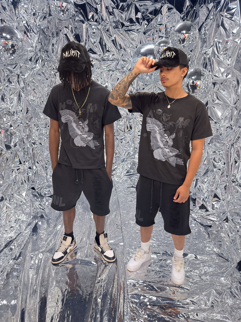 Black "NOLIMIT" Rope String Money Spread Shorts