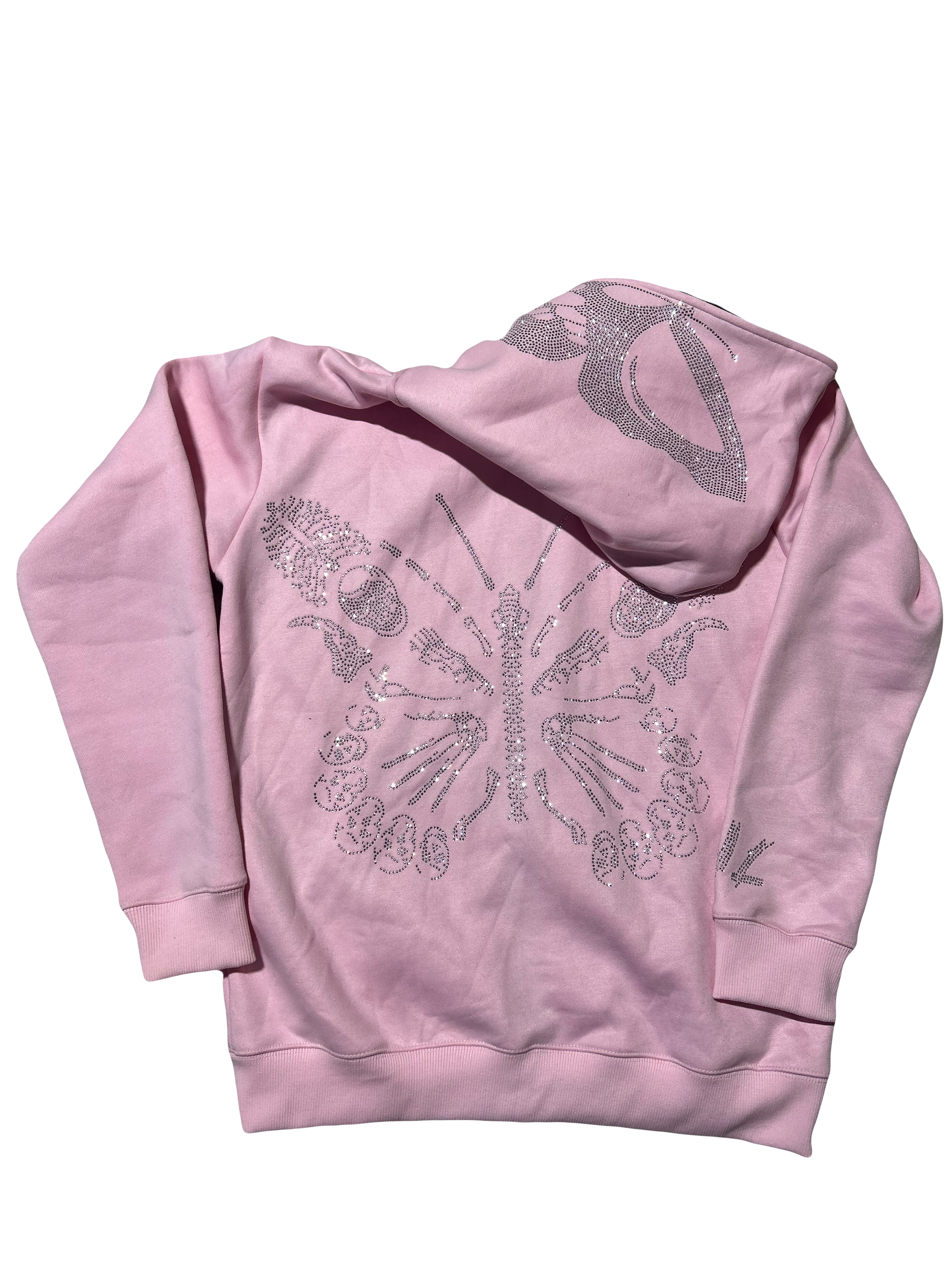 Baby Pink "NOLIMIT" Rhinestone Skeleton Butterfly Full-Zip