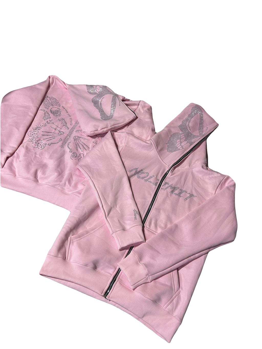 Baby Pink "NOLIMIT" Rhinestone Skeleton Butterfly Full-Zip