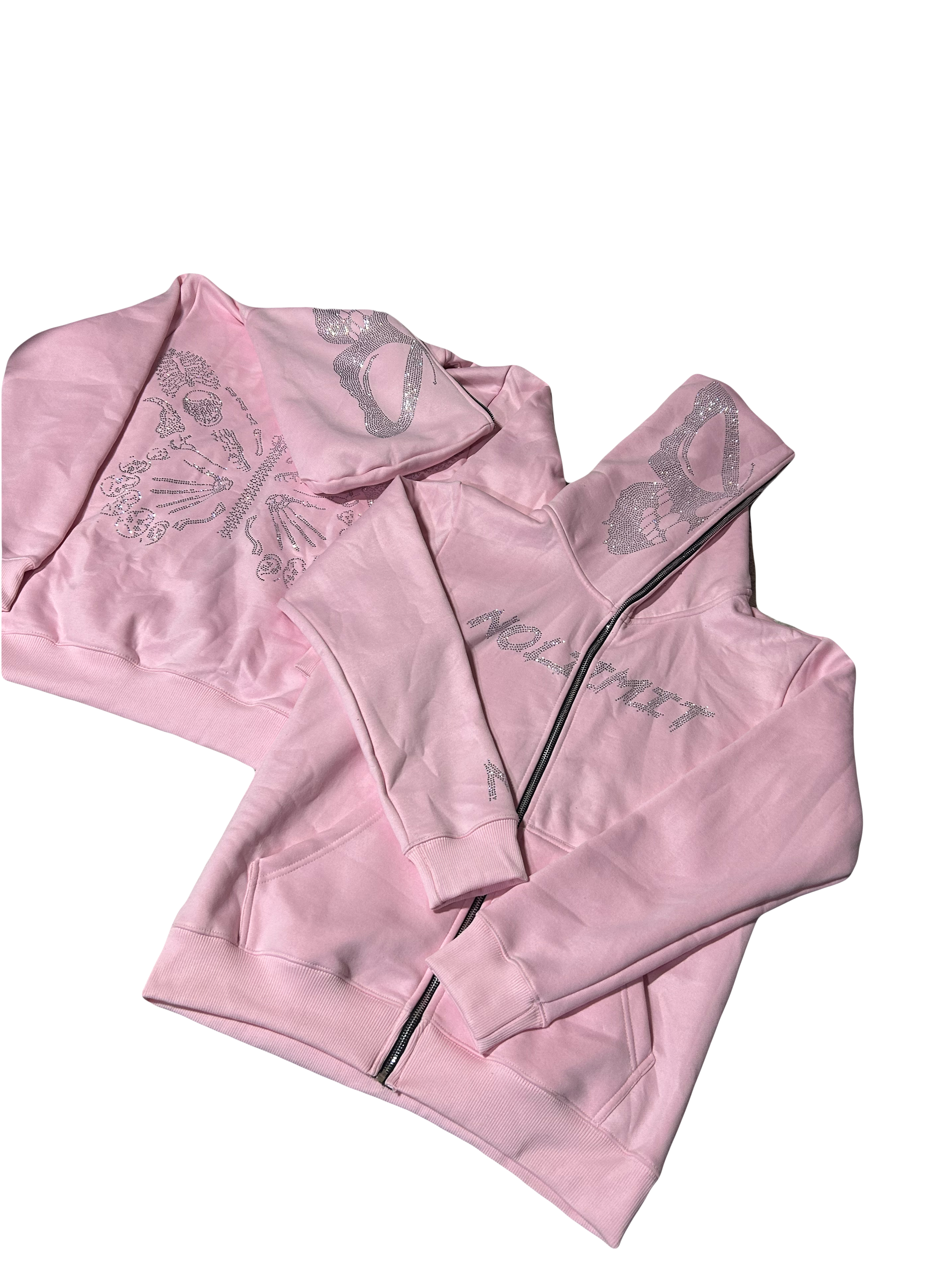 Baby Pink "NOLIMIT" Rhinestone Skeleton Butterfly Full-Zip