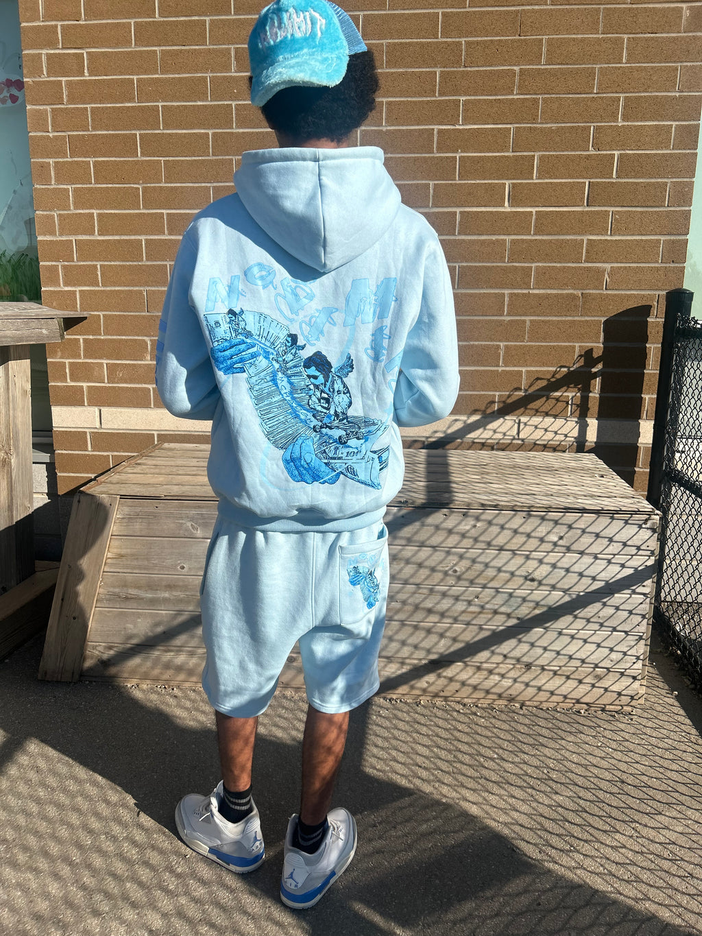 Sky Blue "NOLIMIT" Rope String Money Spread Zip-Up
