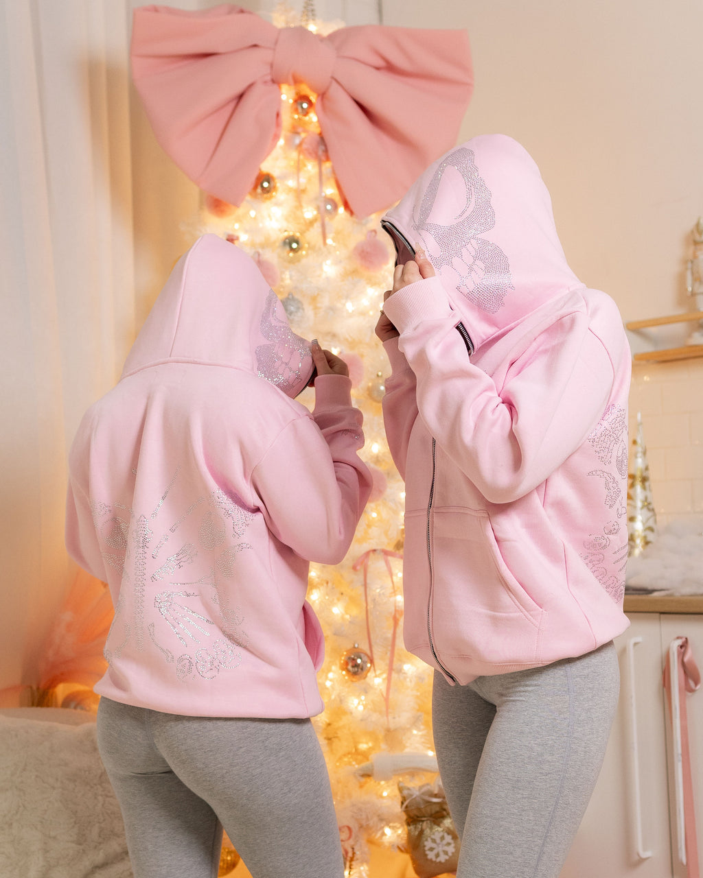 Baby Pink "NOLIMIT" Rhinestone Skeleton Butterfly Full-Zip